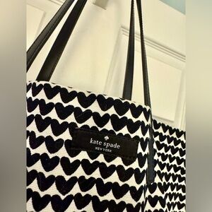 Kate Spade New York Heart Bon Shopper Tote Bag Black and Cream Heart Print